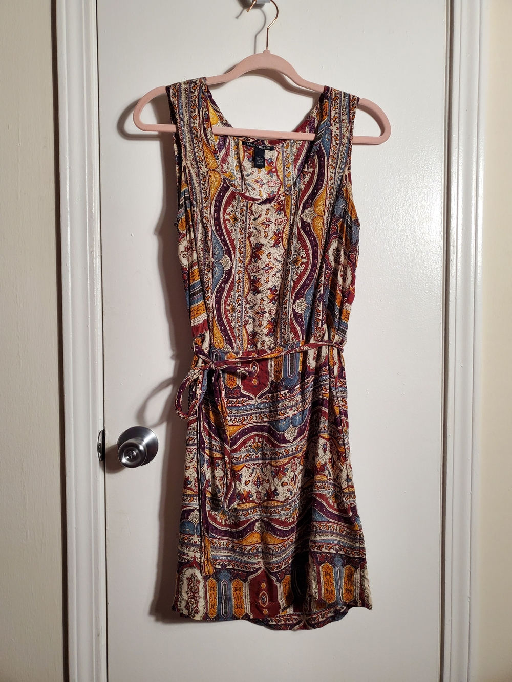 Lucky Brand Paisley Boho Midi Dress in Burgundy, Mustard, Navy, Cream